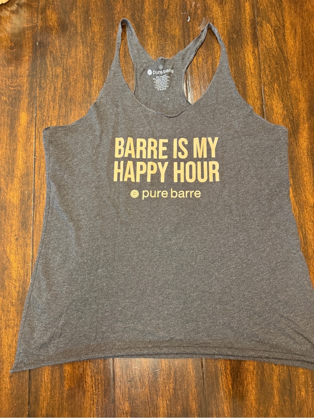 Pure Barre Charcoal Racerback Tank with Yellow Slogan